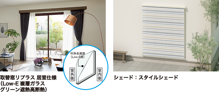 イメージ画像 リプラス(Low-E複層ガラス グリーン遮熱高断熱) シェード:スタイルシェード