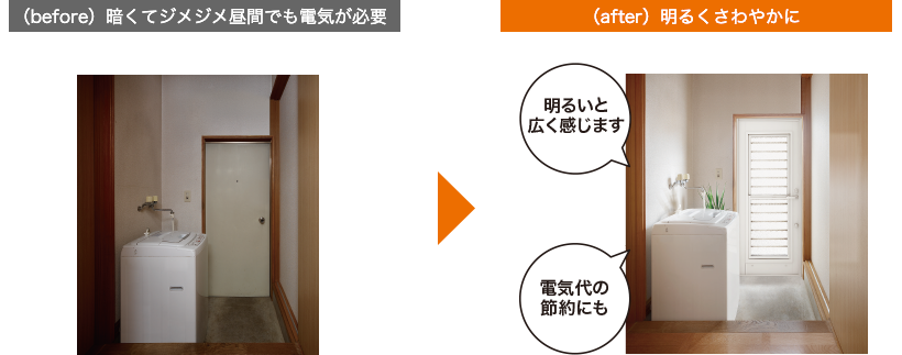 広いガラス面で明るい勝手口に早変わり