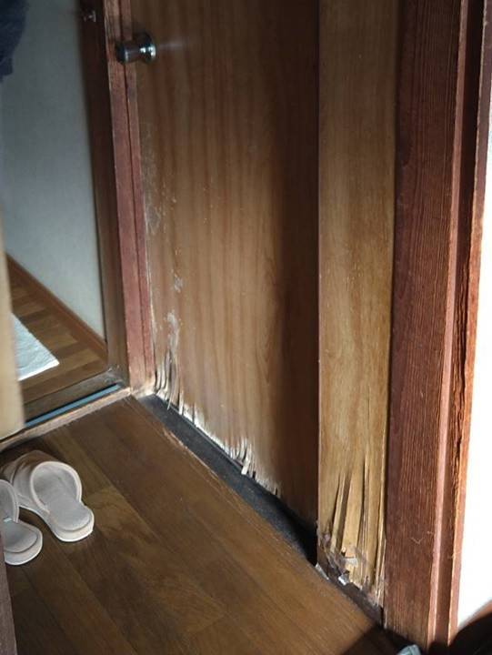 みもとトーヨーの腐ってしまった木製浴室ドアの取り替え工事の施工前の写真2